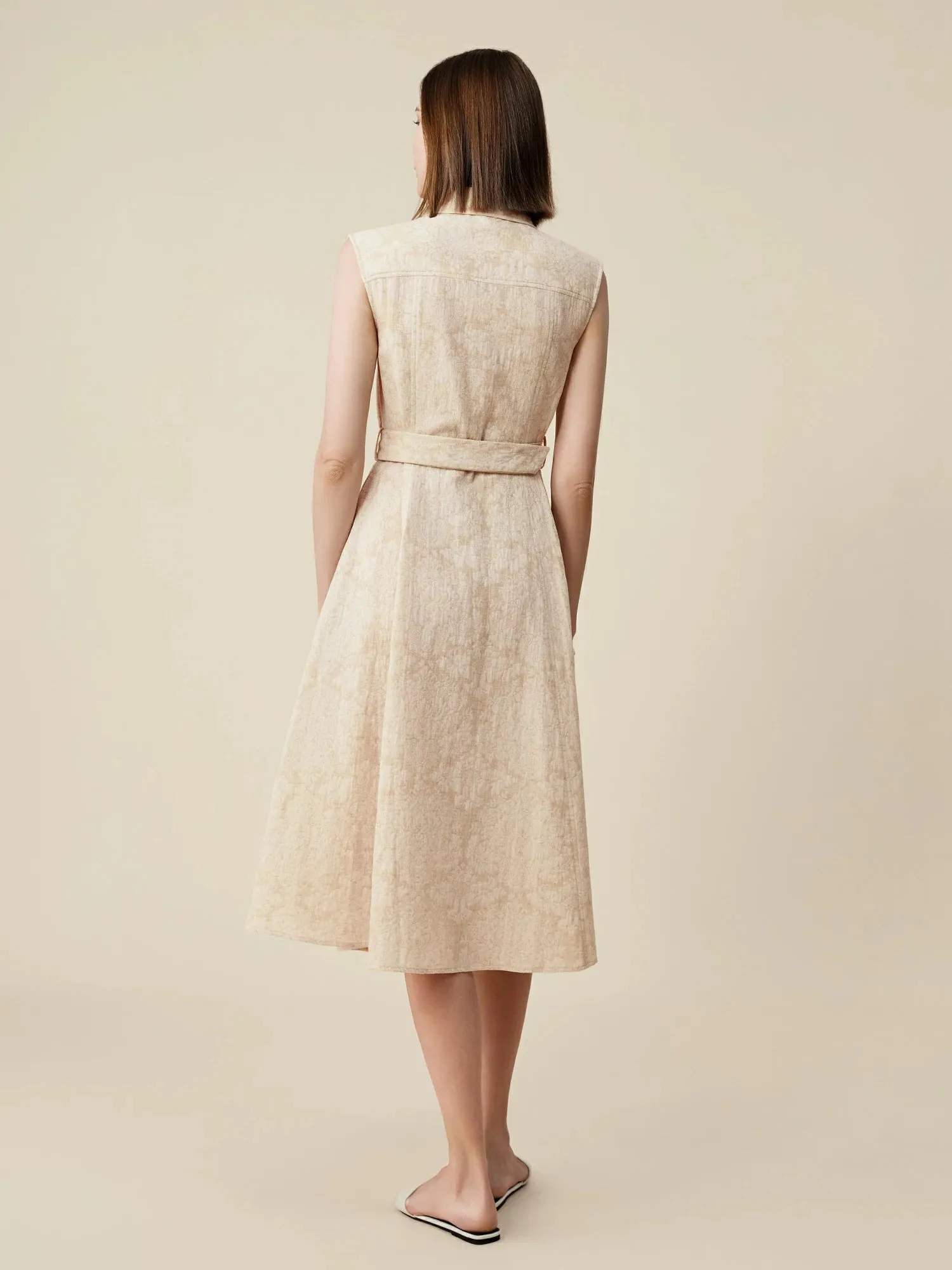 Amoretu Cotton & Linen Lapel Sleeveless Dress
