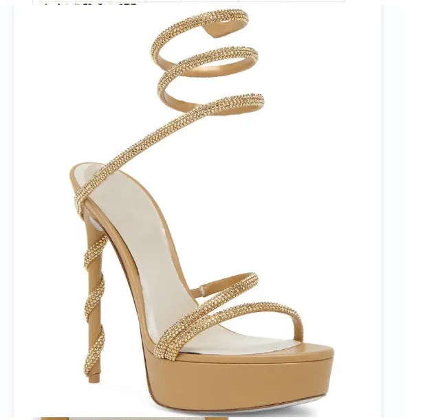 Aquatic Glamour Serpentine Straps Crystal-Embellished Stiletto Sandals