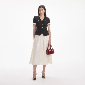 Black Crepe Contrast Chiffon Midi Dress