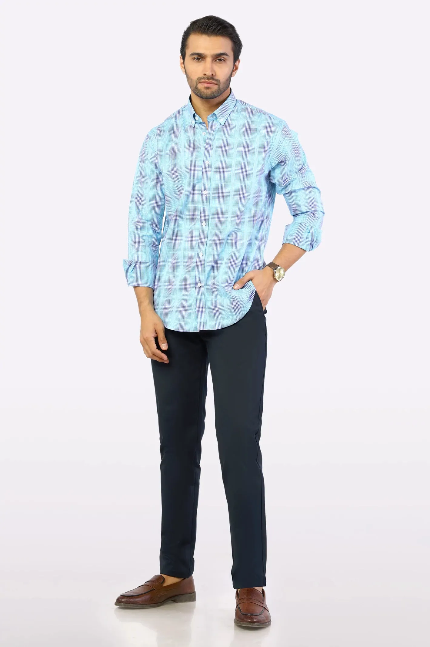 Blue Glen Plaid Check Casual Shirt