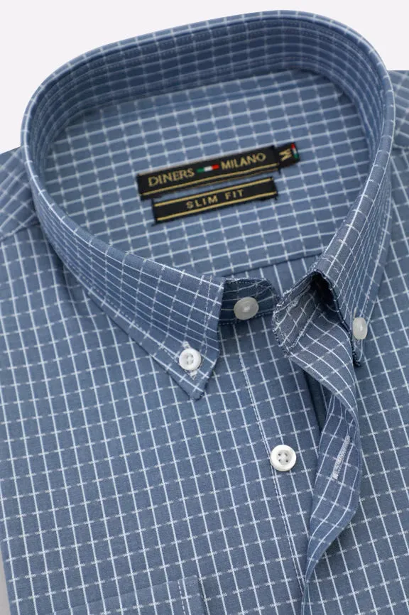 Blue Graph Check Casual Shirt