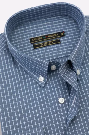 Blue Graph Check Casual Shirt