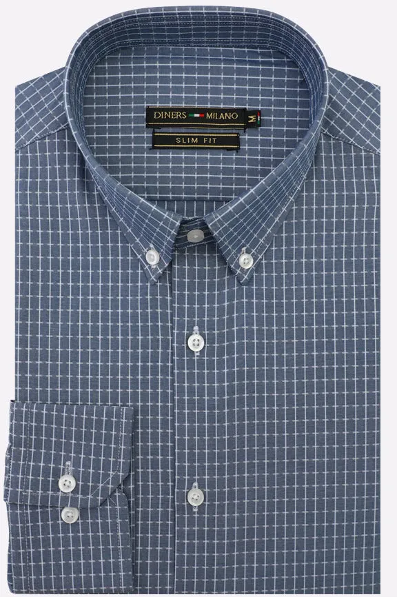 Blue Graph Check Casual Shirt