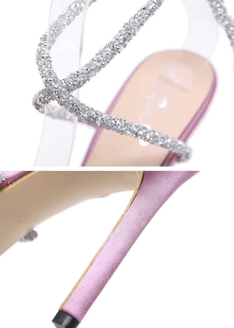 Bow Tie Thin High Heel Pointed Diamond Strapping Sandals