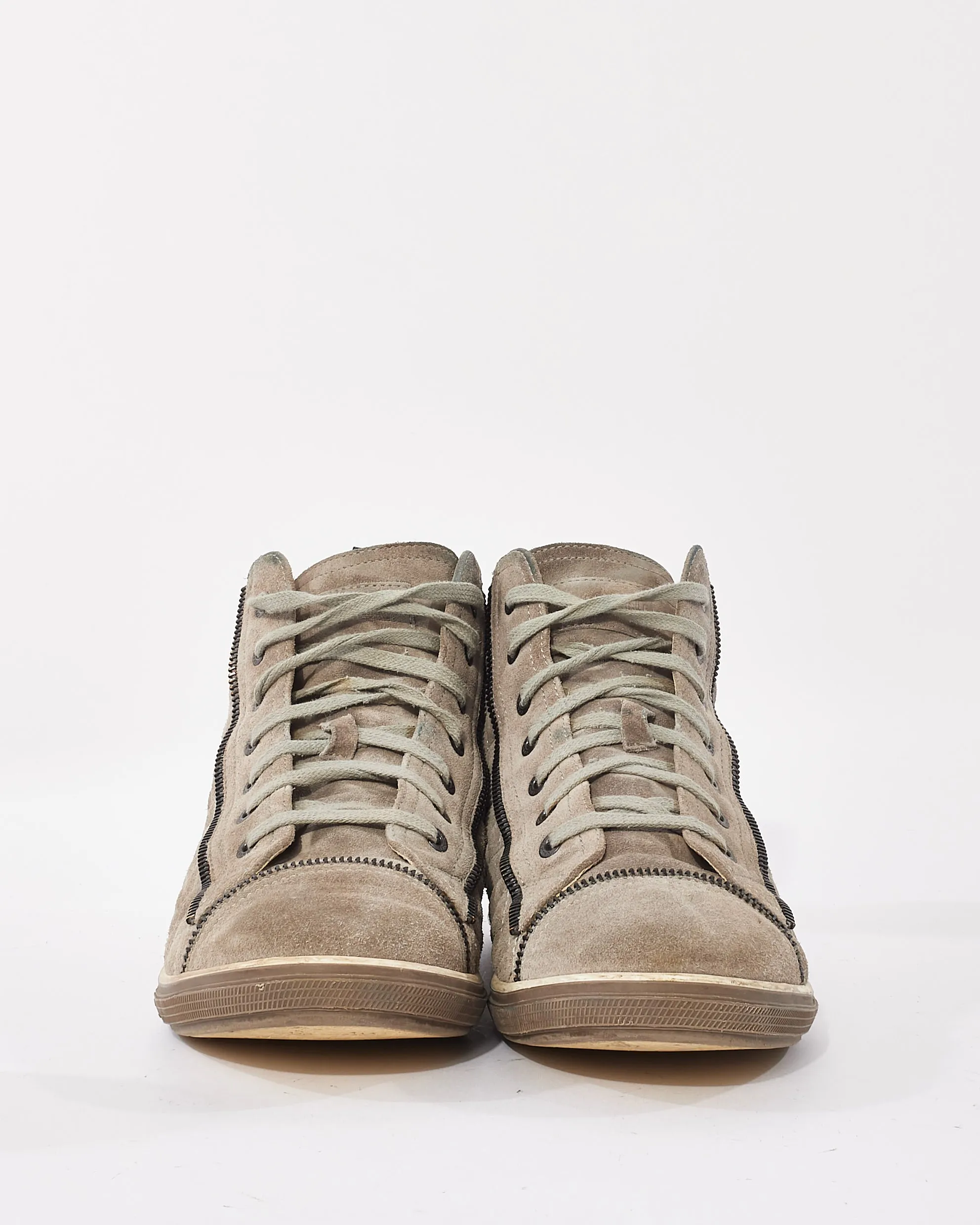 Chanel Grey Suede Quilted Logo High Top Sneakers - 41