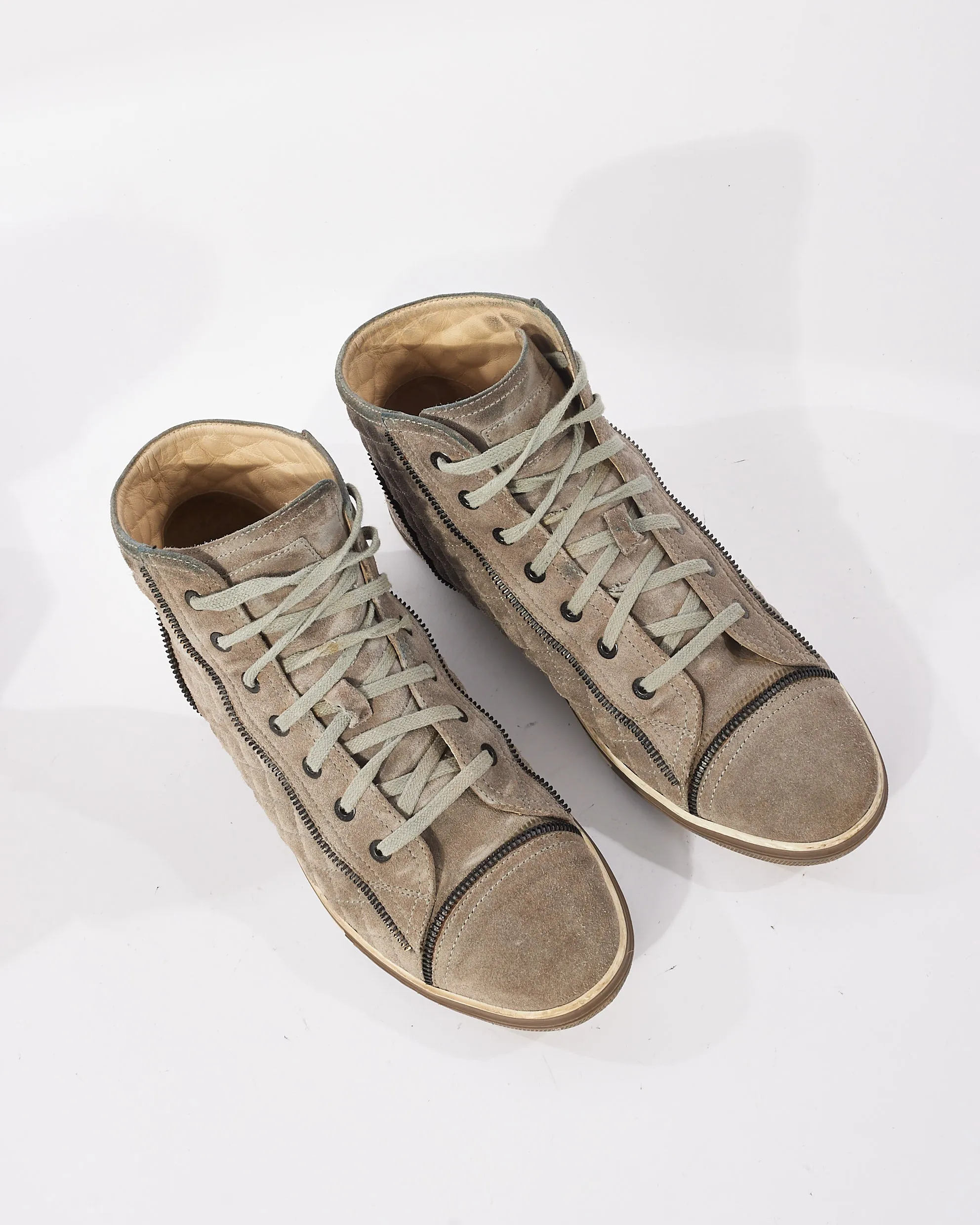 Chanel Grey Suede Quilted Logo High Top Sneakers - 41