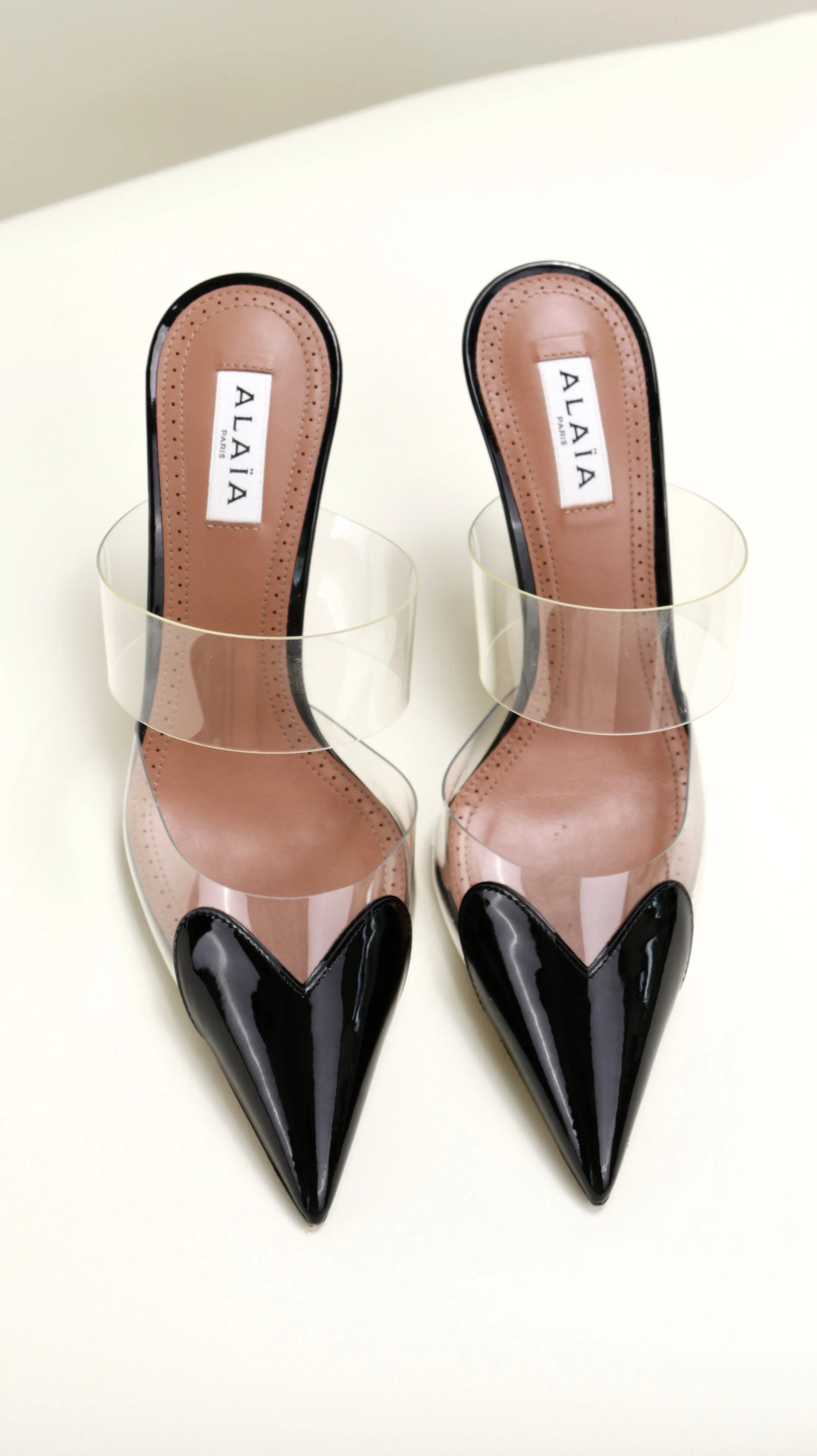 Cœur Patent Leather and PVC Black Heart-Toe Mules