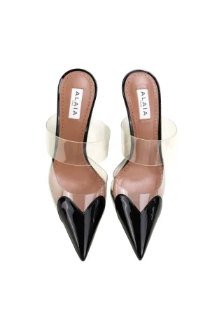 Cœur Patent Leather and PVC Black Heart-Toe Mules