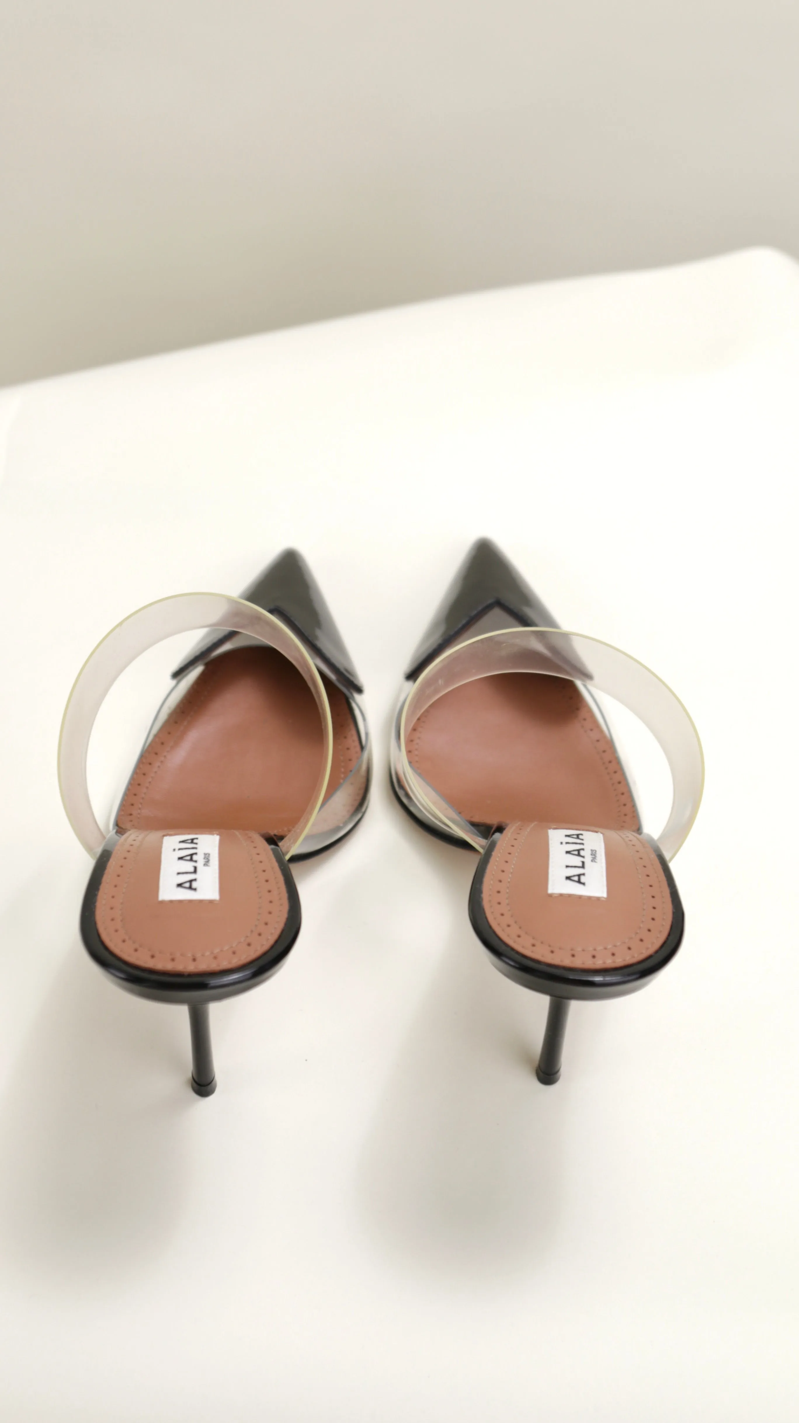 Cœur Patent Leather and PVC Black Heart-Toe Mules
