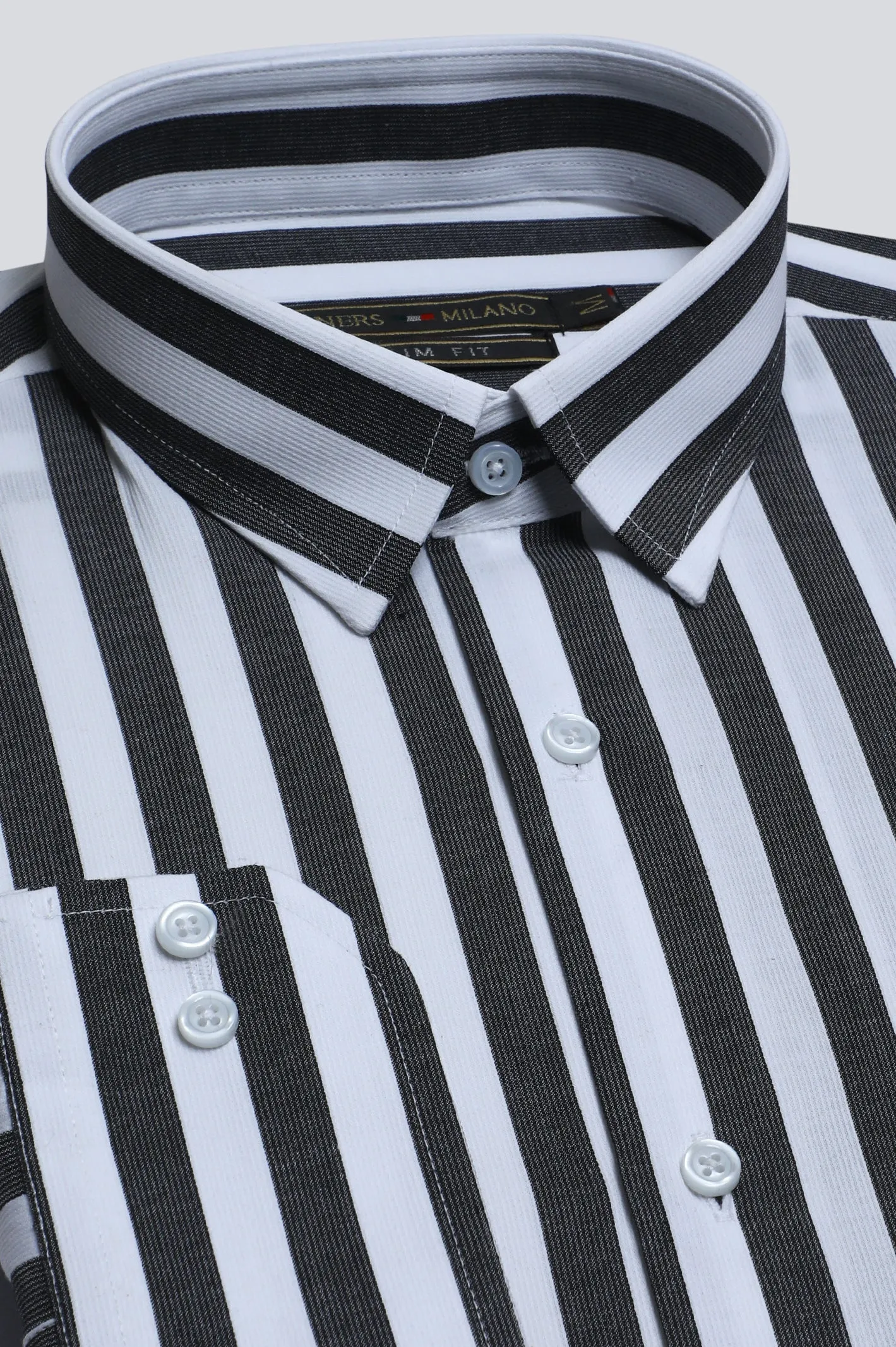 Dark Grey Broad Stripe Casual Milano Shirt
