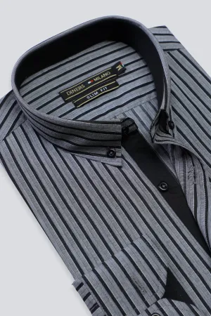 Dark Grey Shadow Stripe Casual Shirt