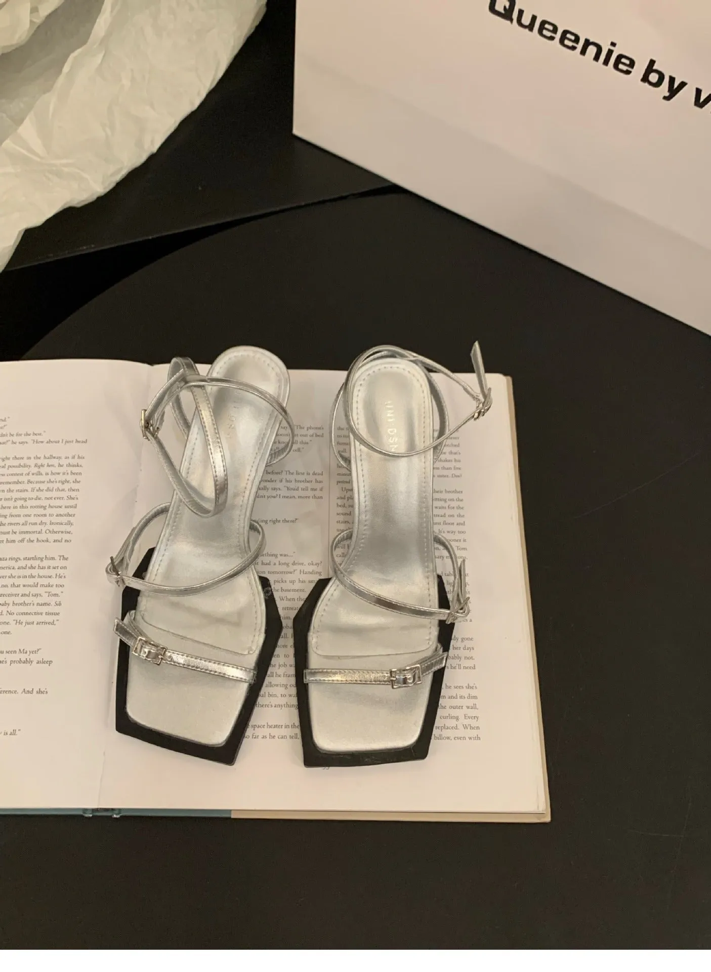 French New Summer Black Noble Thin Heeled Roman Sandals