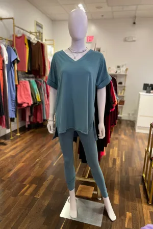 Grab & Go Leggings Set - Short Sleeve (Dusty Teal)