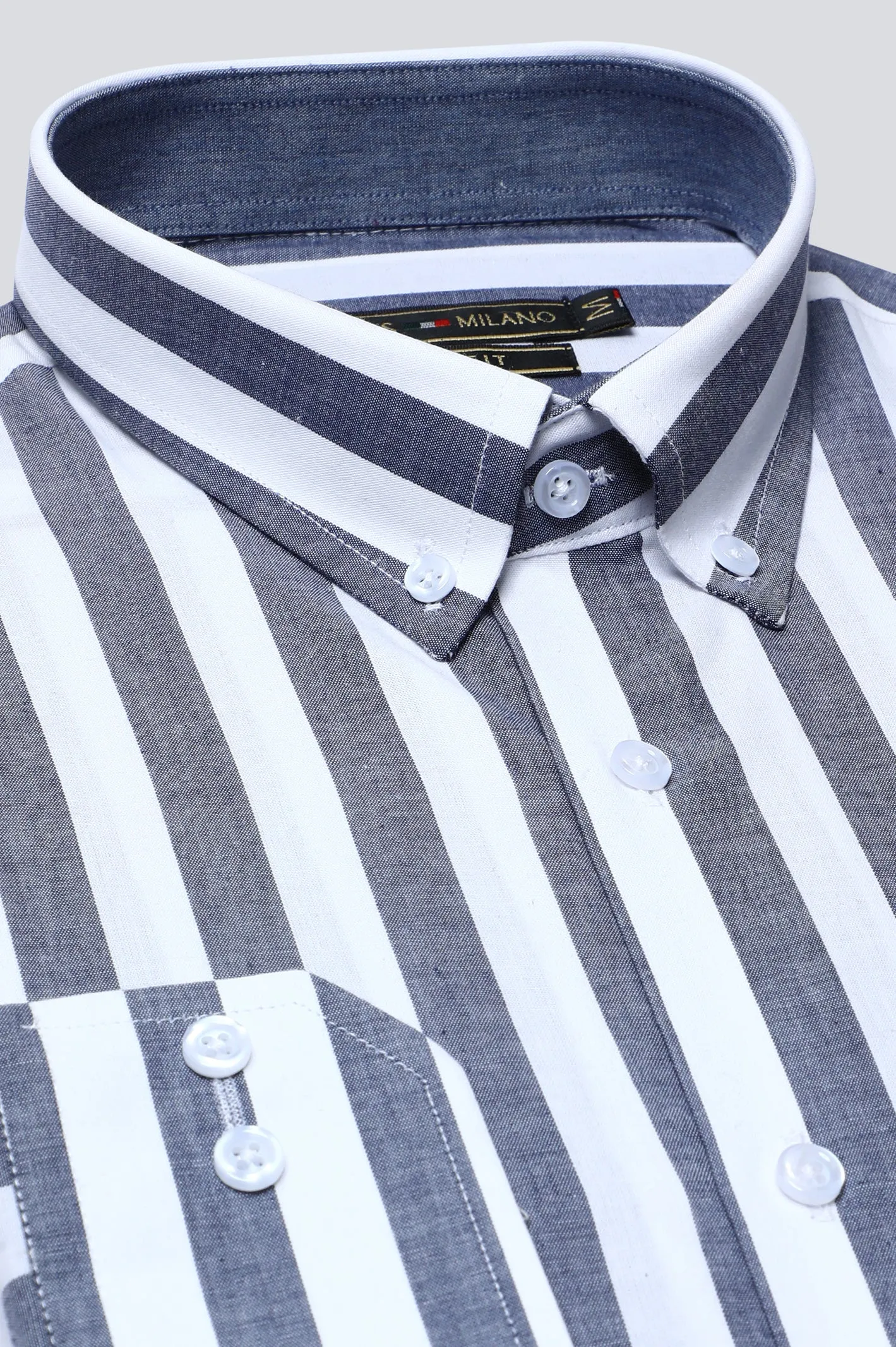 Grey Broad Stripe Casual Milano Shirt