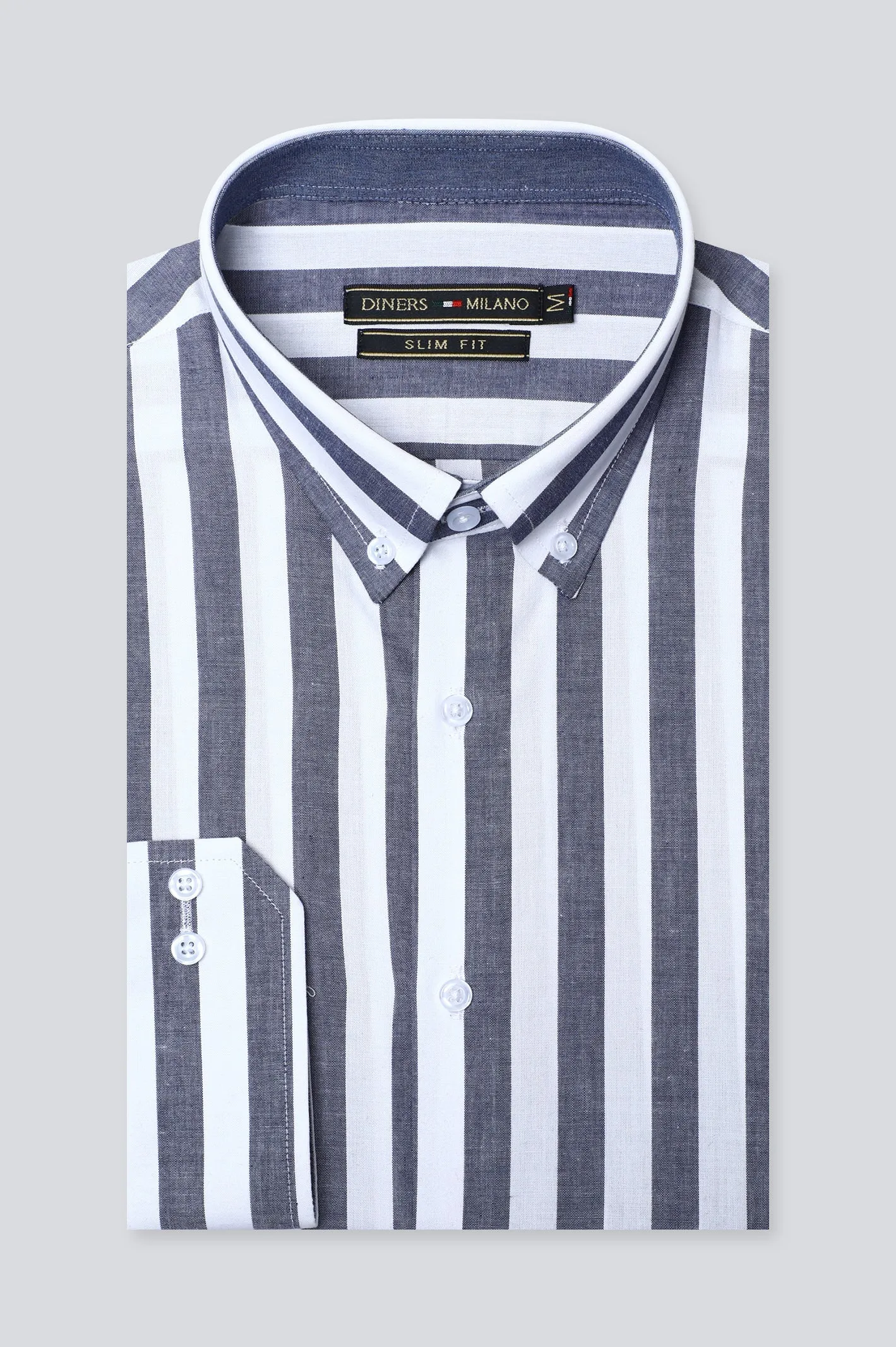 Grey Broad Stripe Casual Milano Shirt