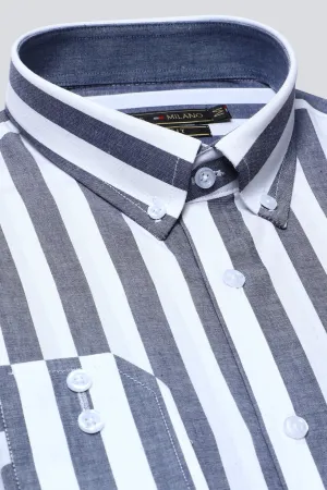 Grey Broad Stripe Casual Milano Shirt