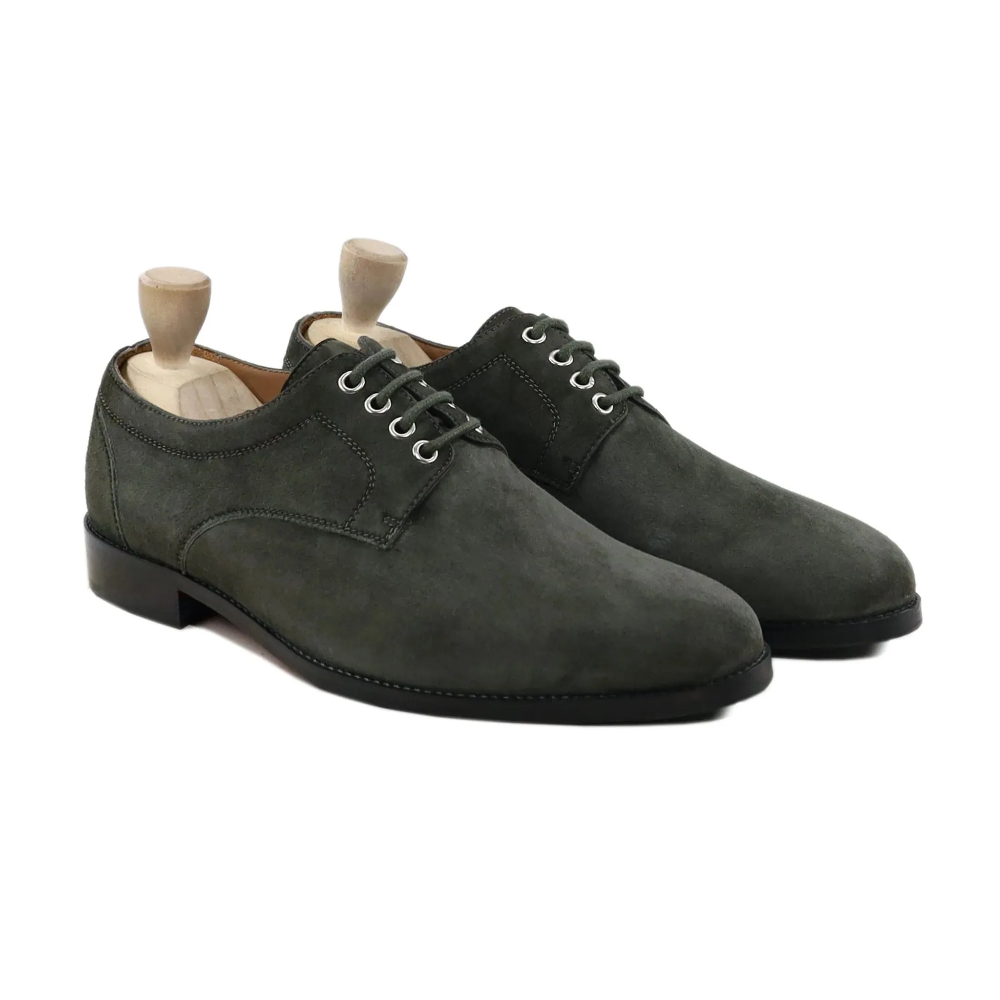 Handmade, Custom Men's Green Suede Leather Derby Shoe