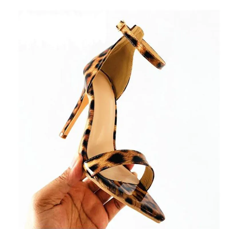Leopard print pointed stiletto sandals