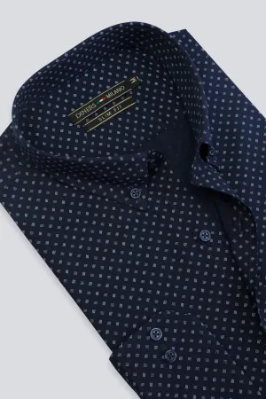 Navy Blue All Over Print Casual Shirt