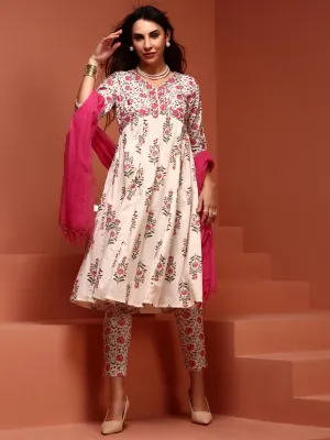Off-white Floral Printed Kurta Set