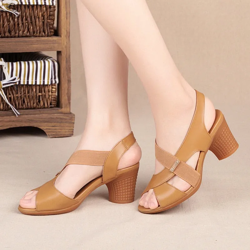 Peep Toe Round Mid Heel Cutout Sandals