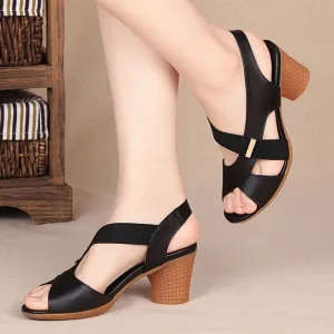 Peep Toe Round Mid Heel Cutout Sandals