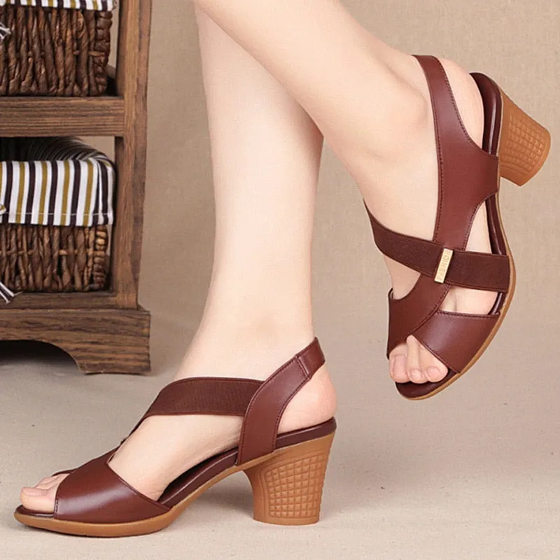 Peep Toe Round Mid Heel Cutout Sandals