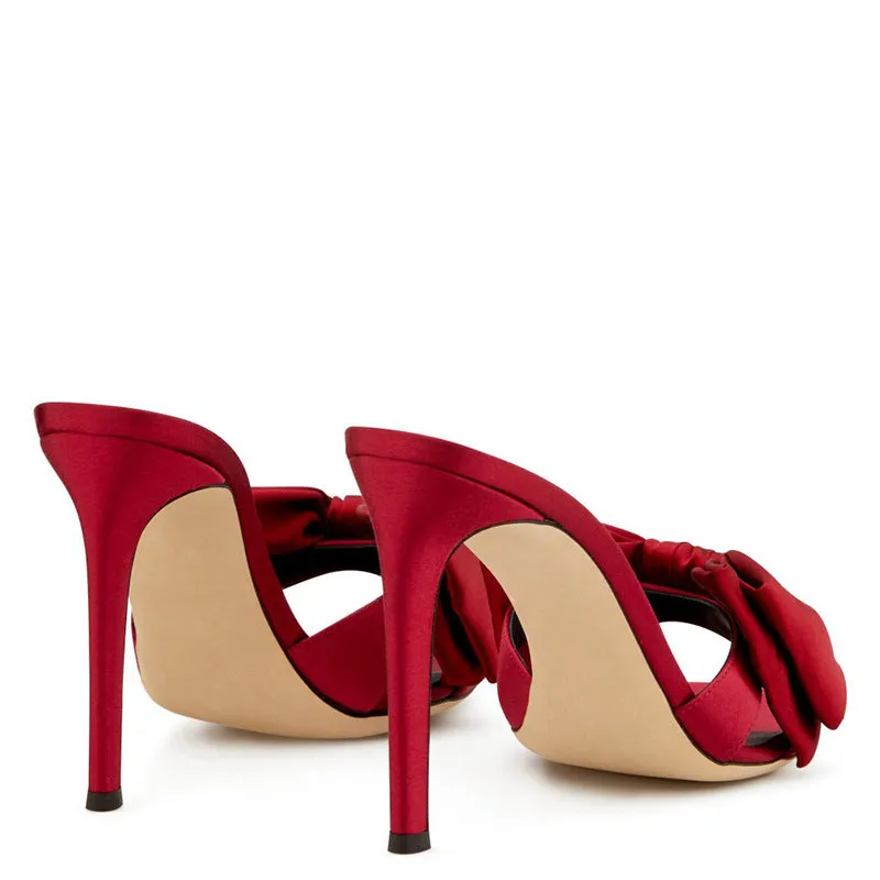 Red And Black Satin Stiletto Muller Slipper Fashion Party Summer Sandals