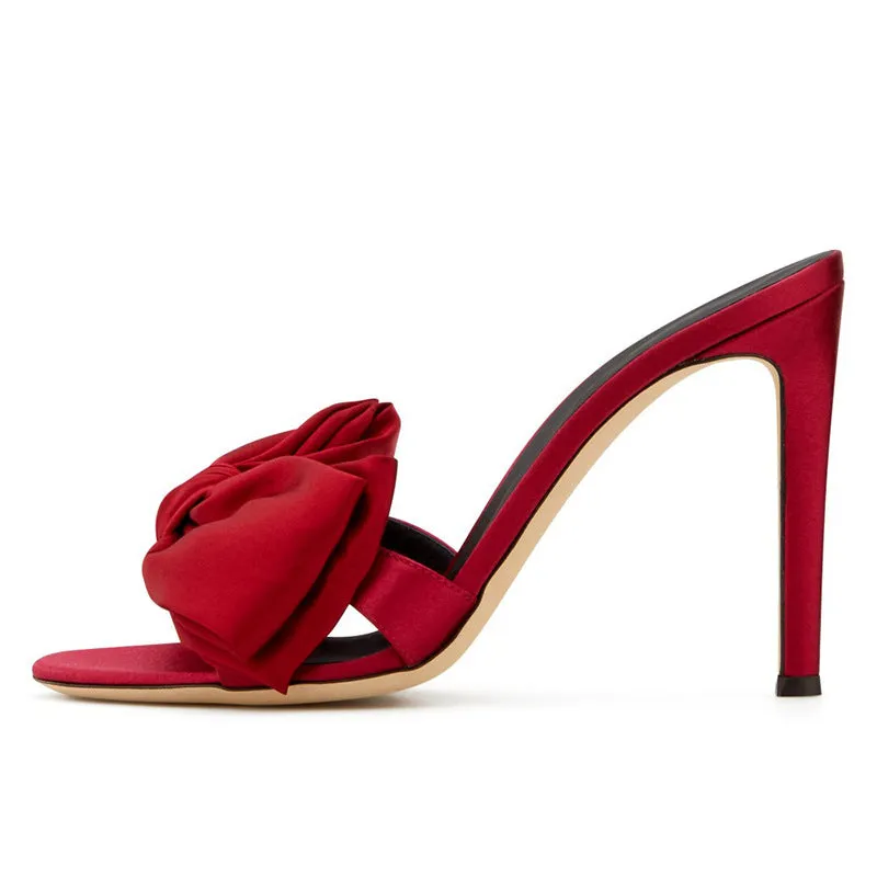 Red And Black Satin Stiletto Muller Slipper Fashion Party Summer Sandals