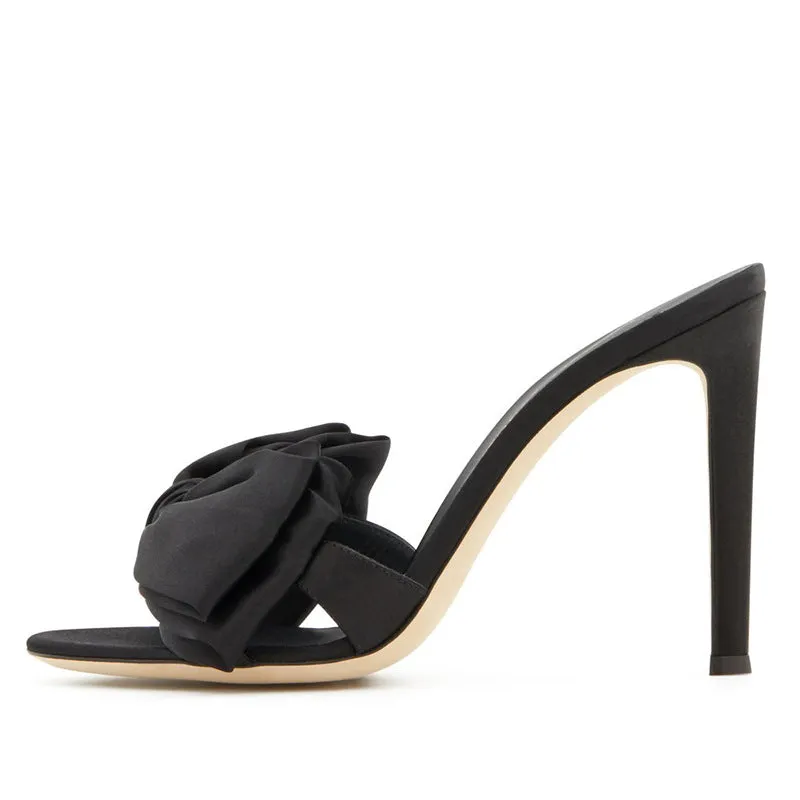 Red And Black Satin Stiletto Muller Slipper Fashion Party Summer Sandals