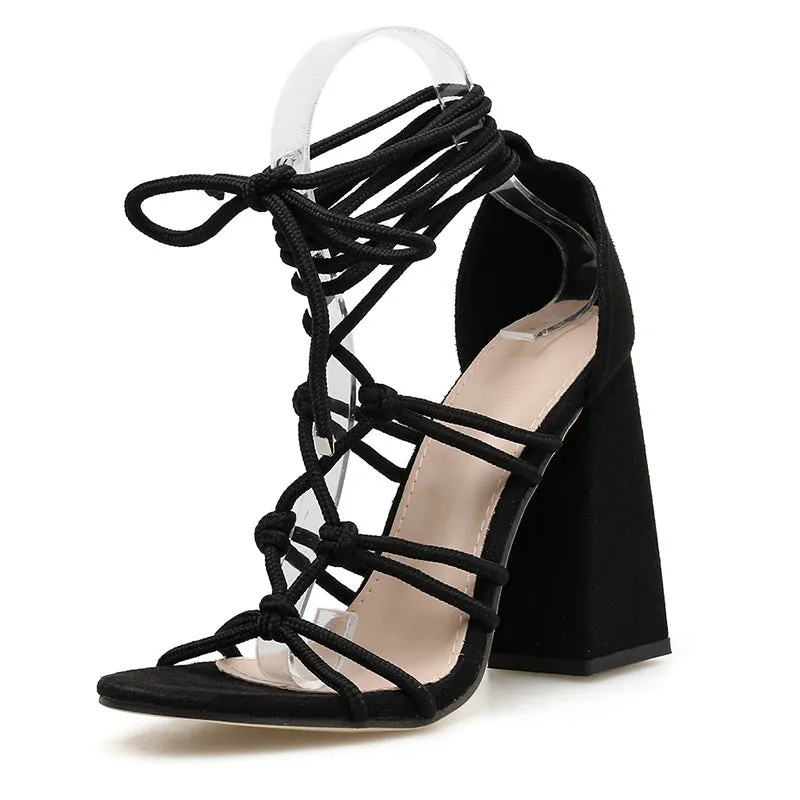 Roman cross lace high heeled sandals