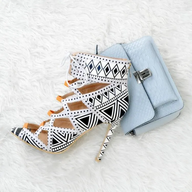 Sexy Peep Toe Cutout Strap Dot Print High Heel Sandals