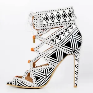 Sexy Peep Toe Cutout Strap Dot Print High Heel Sandals