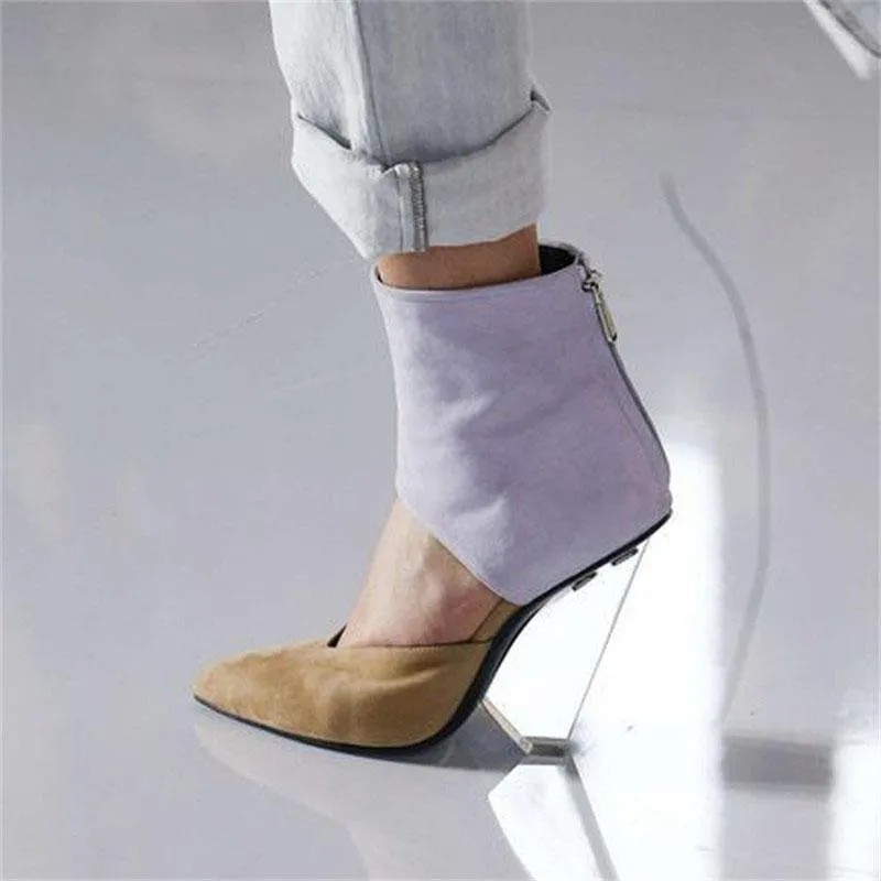 Sexy Point Toe Cutout Color Block High Heel Sandals