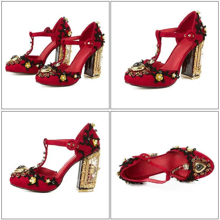 Sexy Rhinestone Buckle Chunky Heel Sandals