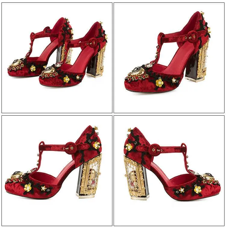 Sexy Rhinestone Buckle Chunky Heel Sandals