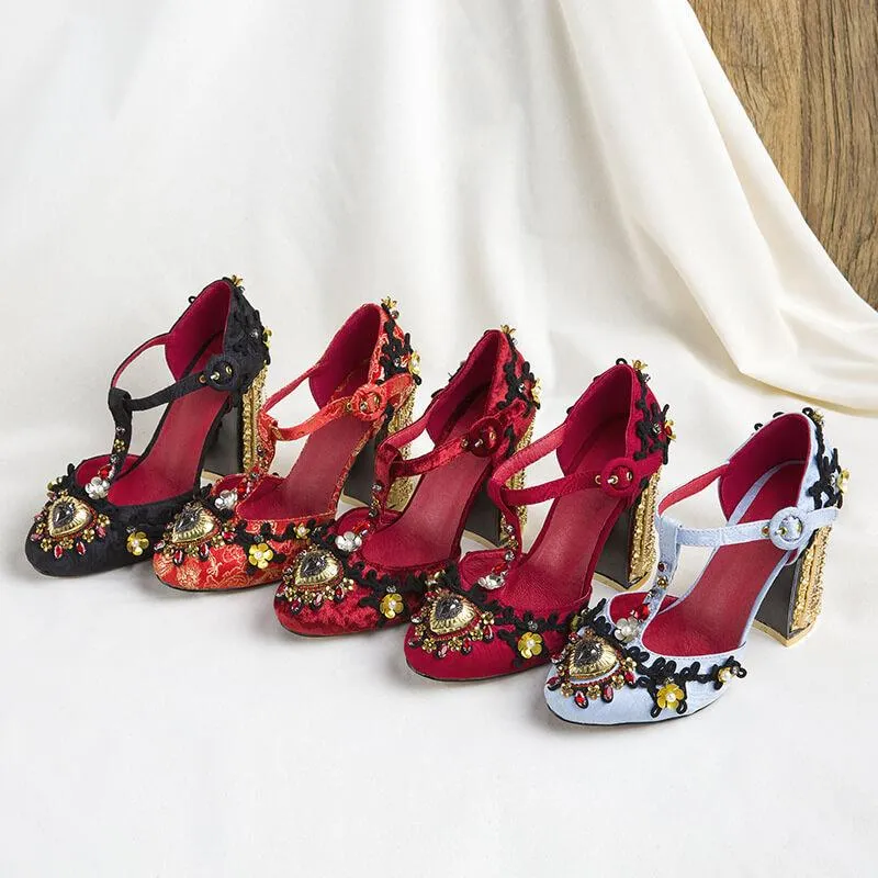 Sexy Rhinestone Buckle Chunky Heel Sandals