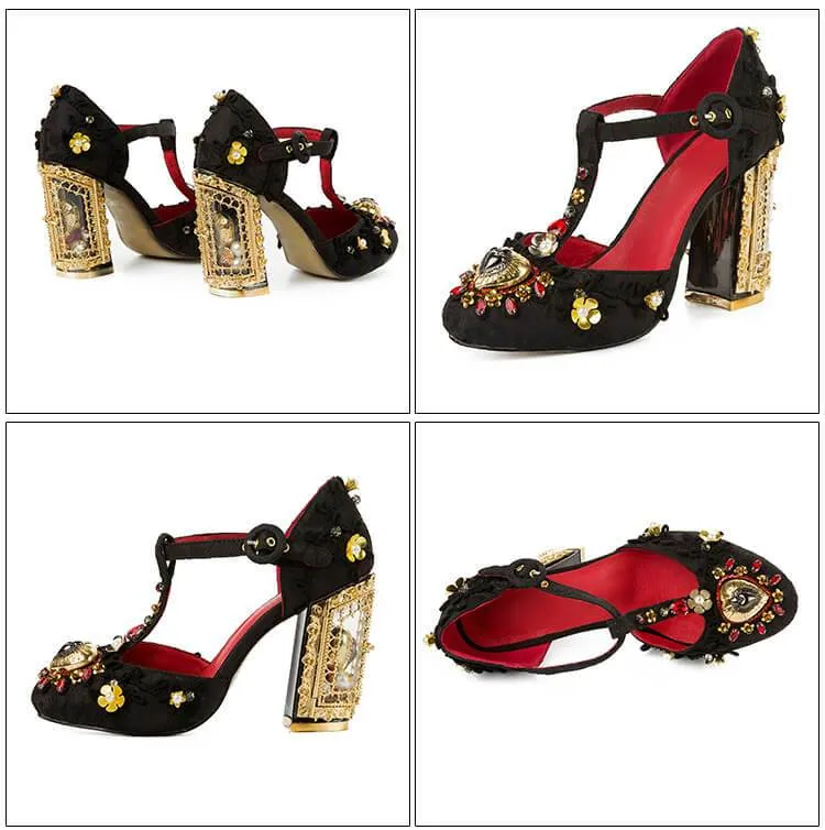 Sexy Rhinestone Buckle Chunky Heel Sandals