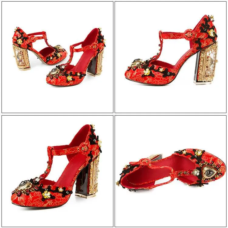Sexy Rhinestone Buckle Chunky Heel Sandals