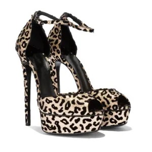 Sexy Suede Leopard Platform High Heel Sandals