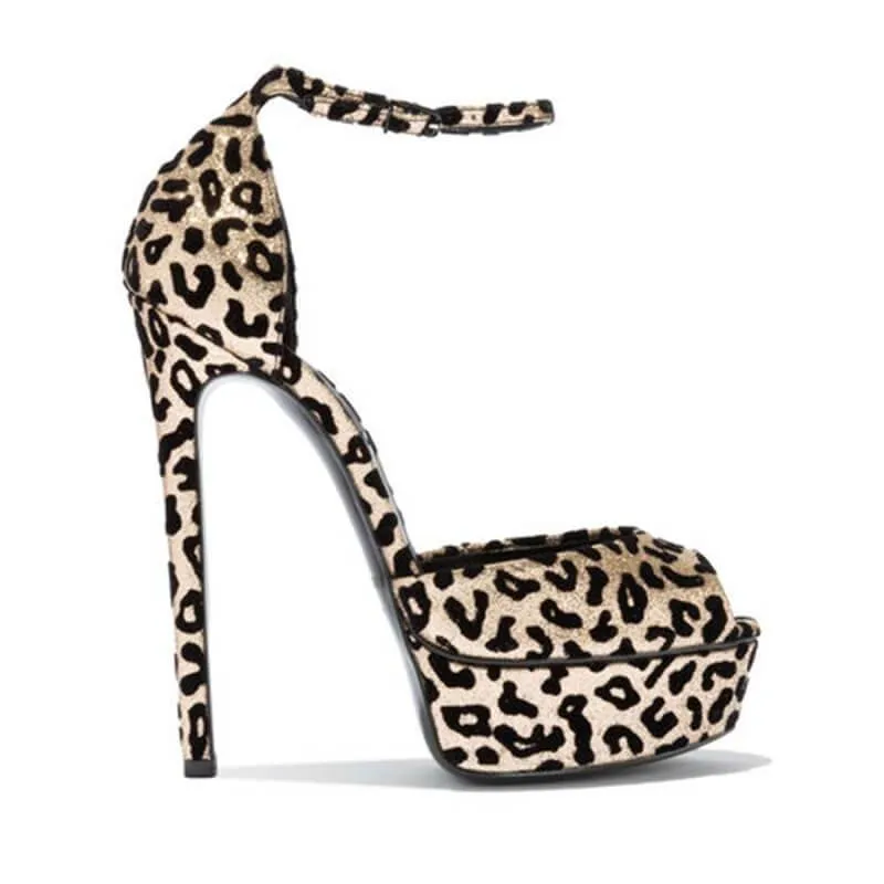 Sexy Suede Leopard Platform High Heel Sandals
