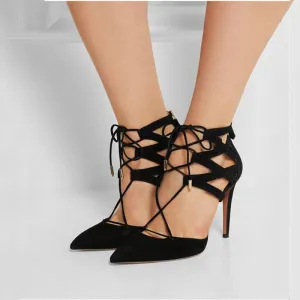 Sexy Suede Strap Point Toe High Heel Sandals