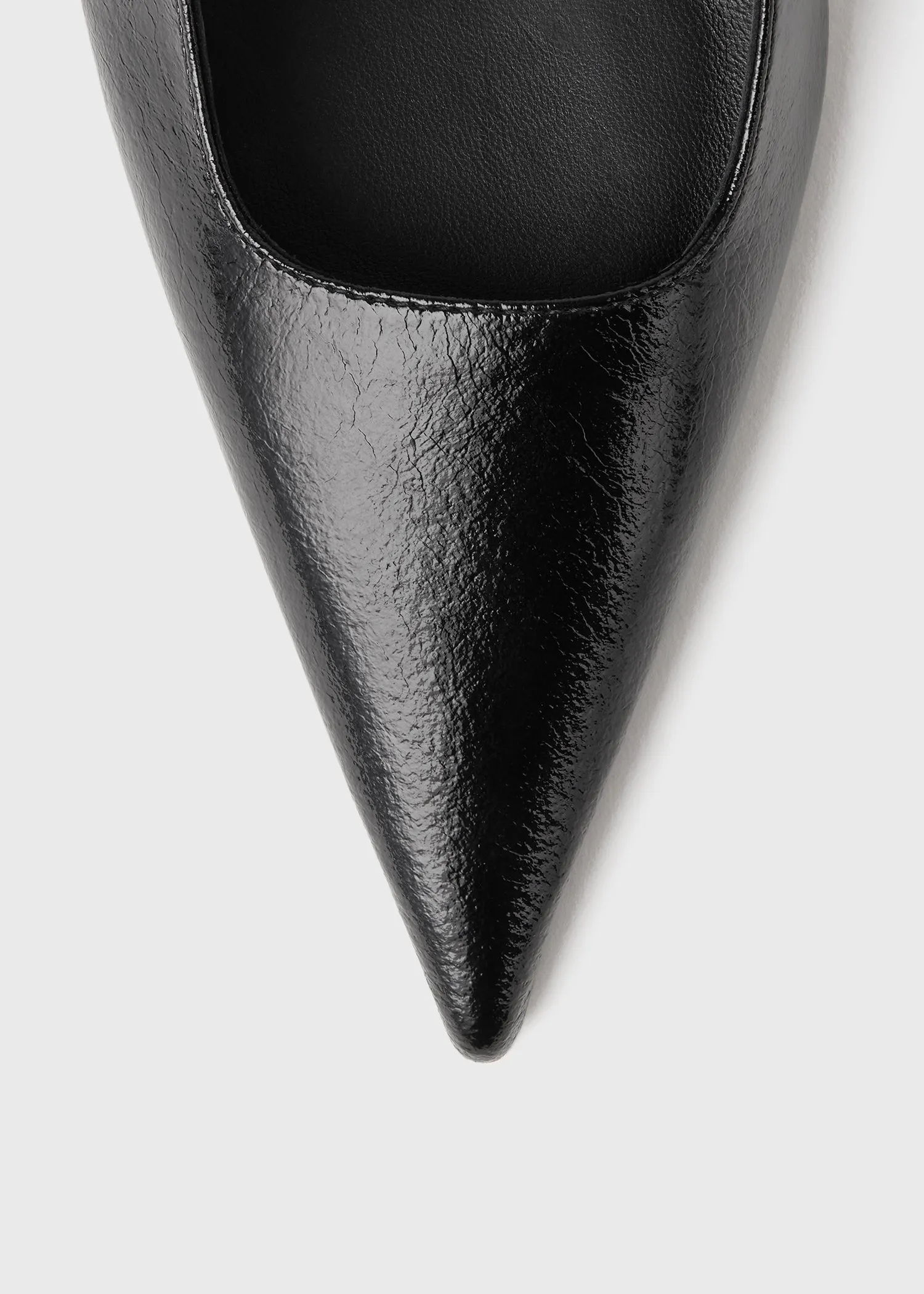 Sharp crackled-leather slingbacks black
