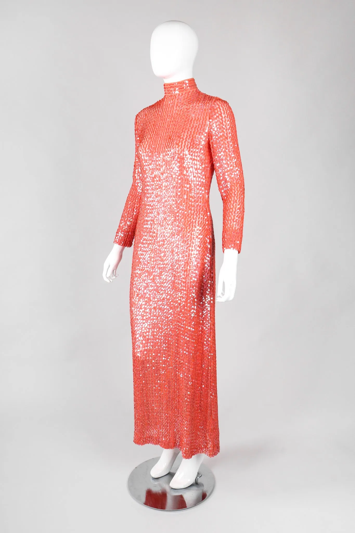 Sheer Sequined High Neck Gown
