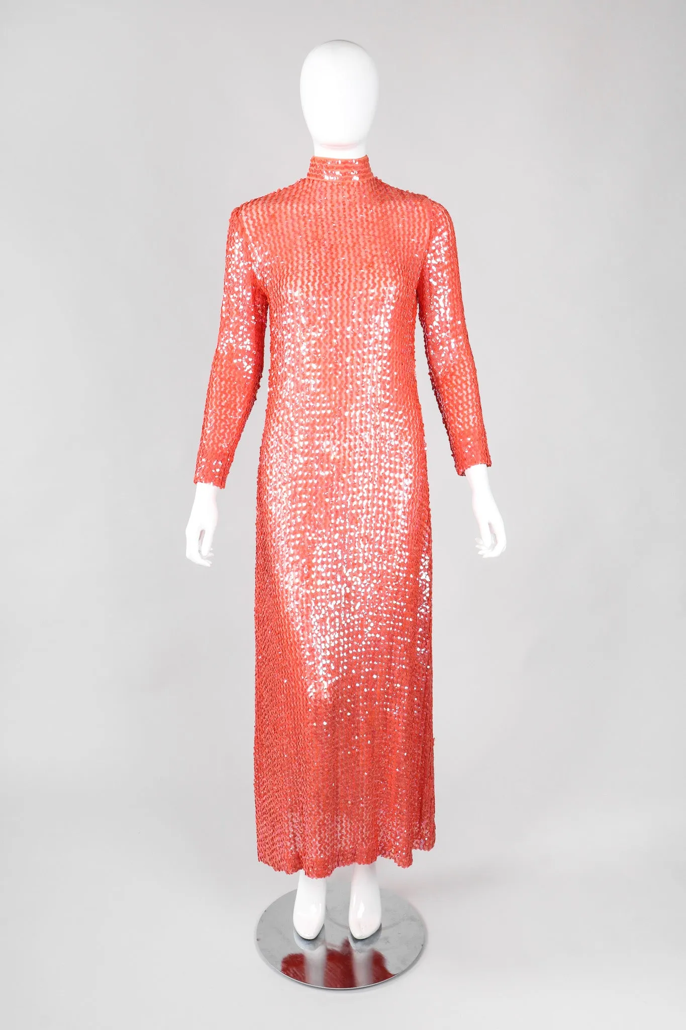 Sheer Sequined High Neck Gown