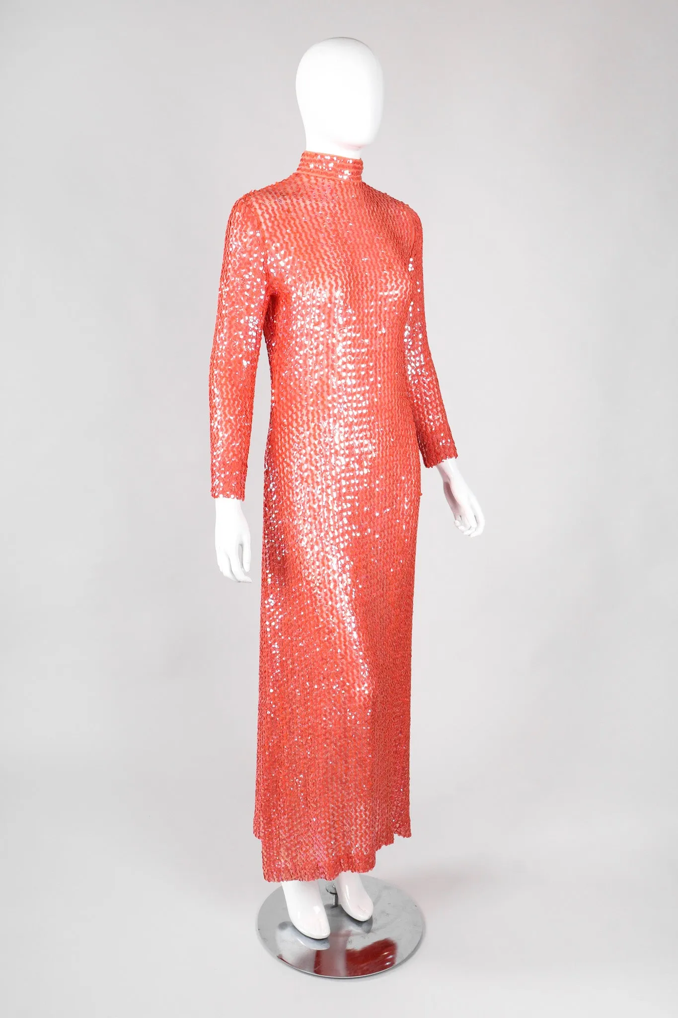 Sheer Sequined High Neck Gown