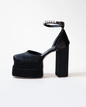 Showstopper Vibe Classy Black Rhinestone Platform Heels Footwear