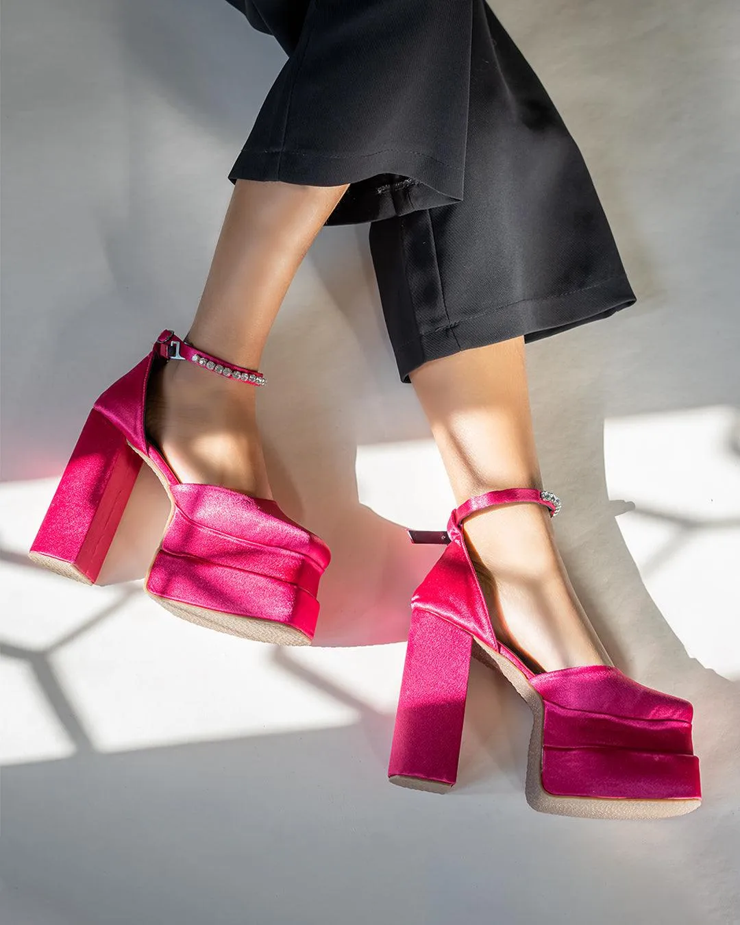 Showstopper Vibe Hot Pink Rhinestone Platform Heels
