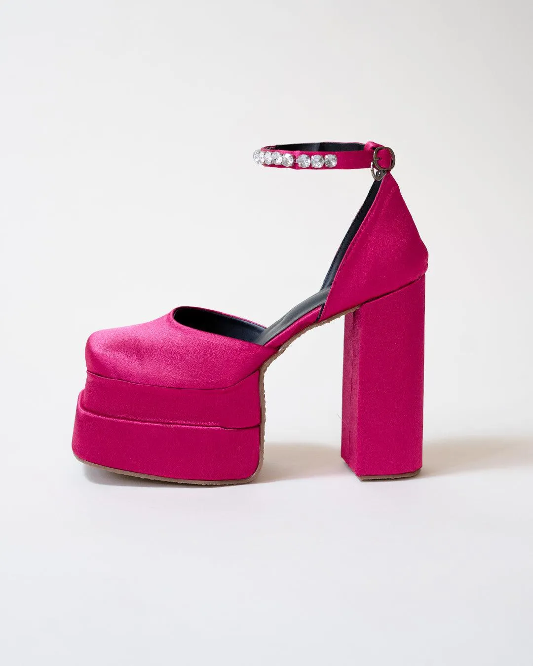 Showstopper Vibe Hot Pink Rhinestone Platform Heels
