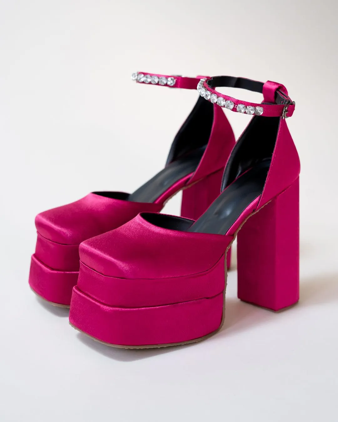 Showstopper Vibe Hot Pink Rhinestone Platform Heels